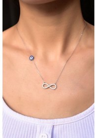 Resim Papatya Silver 925 Ayar Gümüş Taşlı Nazarlı Sonsuzluk Kadın Kolye Bileklik Set 