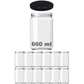 Resim Afracam 660 Ml Metal Kapaklı Şeffaf Cam Kavanoz 12 Adet Siyah 