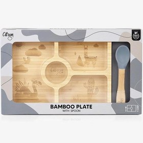 Resim Citron Bölmeli Vakum Tabanlı Organik Bambu Kare Yemek Takımı 1073582 