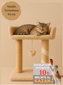 Resim Komano Pontika Peluş Dokulu Yumuşacık 2 Katlı Yataklı-oyun Alanlı Kedi Tırmalama Tahtası 55cm Soft Renkler 