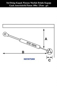 Resim HAYATSAN Std Dolap Kapak Pistonu Mutfak Dolabı Kapağı Gazlı Amortisörlü Piston 100n / 25cm - gri 