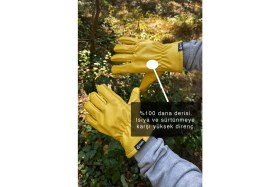 Resim Tanto Bushcraft Gerçek Dana Derisi Sarı Erkek Eldiven - Dayanıklı Iş ve Outdoor Kullanımına Uygun 
