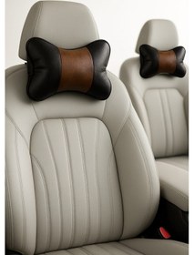 Resim 2'li Oto Boyun Yastığı Seti Ortopedik Araç İçi Seyahat Yastığı Kahverengi 