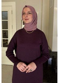 Resim Rabia Şamlı Dora Triko Tunik Mürdüm Çok Renkli 