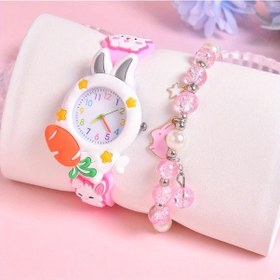 Resim Sunshine022 Pembe 3d Karakterli Yaratıcı Tasarım Havuç Tavşan Çocuk Kol Saati Ve Boncuklu Bileklik Seti Diğer 