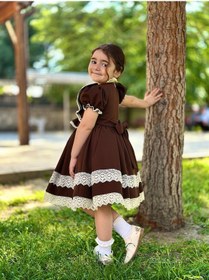 Resim H L Y Karol Tasarım Verona Kahverengi Vintage Kız Bebek Elbisesi, Doğum Günü Elbisesi, Fotoğraf Çekim Elbisesi,0-13 Yaşa Uygun Kahverengi 