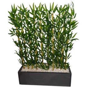 Resim Yapay Bambu Ağacı 1 Metre Boyunda Bambu Çiçek Antrasit Gri Saksı 