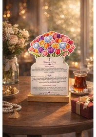 Resim Laleli Ramazan-ı Şerif Takvimi Her Güne Ayet-meal & Hadis İçerikli, Ahşap Standlı Ramazan Hediye 