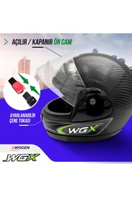 Resim Wogen Fullface Kask Karbon Siyah-Yeşil ( 