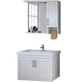 Resim Denko Lotus 80 Cm Mdf Üzeri Lake Banyo Takımı Ve Boy Dolabı Beyaz 