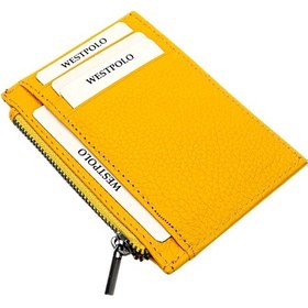 Resim Westpolo Ivo Fermuarlı Bozuk Para Bölmeli Unisex Hakiki Flötr Deri Kartlık - Sarı 4125808 