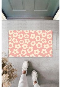 Resim Dijital Çiçek Pembe Kapı Paspası Dış Mekan Paspas K-3125 