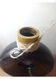 Resim Siyah Renk Orta Boy Yuvarlak Vazo Siyah - Gold 