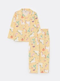 Resim LC Waikiki Polo Yaka Uzun Kollu Baskılı Pamuklu Kız Bebek Pijama Takımı S338871Z1SOLYFMLY 