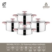 Resim Amboss 8 Parça Enio Rose Gold Paslanmaz Çelik Isınmayan Bakalit Saplı Tencere Seti 