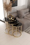 Resim Nies Aksesuar Armoni Gold Metal Zigon Sehpa ''siyah Cam'' 