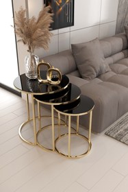 Resim Nies Aksesuar Armoni Gold Metal Zigon Sehpa ''siyah Cam'' 