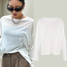 Resim Kadınların Şeffaf Uzun Kollu T-Shirt'i - Rahat, Bol Kesim, Yuvarlak Yaka ve Yarı Şeffaf Tasarım, Dış Giyim|Yuvarlak Yaka Üst|Hafif Kumaş, Bayanlar T-Shirt'leri 