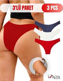 Resim Alya Underwear Kadın Brazilian Külot 3 Adet Beyaz Çok Renkli T02 