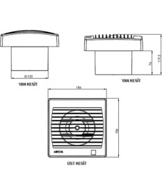 Resim Aircol 120 Mp Dekoratif Mekanik Panjurlu Aspiratör 160M3 Beyaz Renkli 180 m3/saat Emiş Gücü 