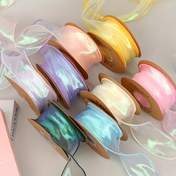Resim Parlak Aurora Denizkızı Kurdele - 5,08 cm genişlik, 298,7 cm rulo, çok renkli karışık, el yapımı dantel, DIY projeleri, saç aksesuarları ve pasta süslemesi için uygun 