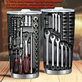Resim 1 adet 20oz Paslanmaz Çelik Termos, Çekmeceli Tasarım - Kapaklı Çift Katmanlı Vakumlu İzoleli Seyahat Kupası, Kamp, Yürüyüş, Sürüş ve Seyahat için Mükemmel - Ebeveynler ve Arkadaşlar için İdeal Hediye, Kamp Seyahat Kupası | Çekmeceli Baskı Tasarımı | İzoleli Seyahat Kupası 