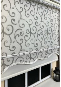 Resim Çift Mekanizmalı Desenli Tül Stor Perde Gri Baskı Stb-108 