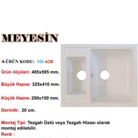 Resim Meyesin ME-62B Granit 1.5 Göz Mutfak Evyesi Beyaz 485 x 595 MM 