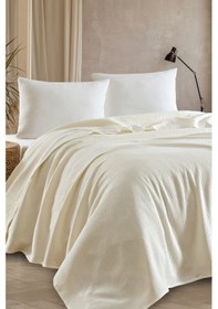 Resim Battal Boy %100 Pamuk Pike Örtü 230x240cm Karo Desenli Krem Weave Serisi Krem 