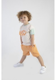 Resim Harika Kids Erkek Çocuk Happy Day Baskılı Kısa Kollu Şortlu Basic Alt Üst Takım 001 