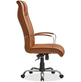Resim Deri Ofis Koltuğu Bilgisayar - Ofis - Müdür - Büro - Makam Çalışma Koltuğu Krom Ayaklı Kahverengi 