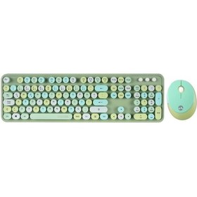 Resim Everest Round Km-6282 Renkli Tuşlu Yeşil Kablosuz Q Multimedia Klavye + Mouse Set Optik 