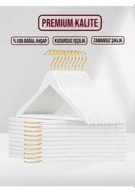 Resim Beyaz Ahşap Elbise Pantolon Askısı Gold Kanca 10 Adet Beyaz 