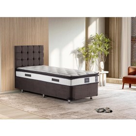 Resim Niron King 90x190 Tek Kişilik Yatak Seti, Füme Yatak Baza Başlık 