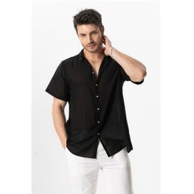Resim Kısa Kol Poplin Akdeniz Erkek Yazlık Gömlek Siyah Syh Siyah 