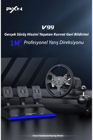 Resim Pxn V99 Ps5 Oyun Direksiyon Seti, 3.2nm Çift Motorlu Kuvvet Geribildirim Tabanı, Vites Kolu ve Pedallı Ps5, Ps4, Xbox One, Xbox Serisi 