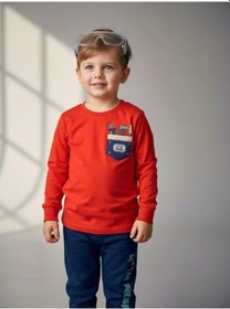 Resim Zekids Erkek Çocuk Pamuklu Baskılı Uzun Kollu Pijama Takımı-16839 Nar 