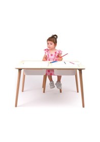 Resim Montessori Çocuk Ahşap Oyun Etkinlik Çalışma Masası Seti, Sandalyeli Ve 2 Saklama Alanlı Ahşap 