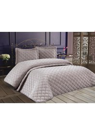 Resim Lima Kadife Dolgulu Çift Kişilik Yatak Örtüsü Gri Gri 