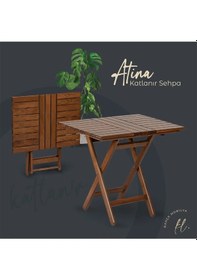 Resim Atina Katlanır Masa Balkon Bahçe Masası Ceviz 