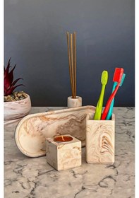 Resim Betonmall Marble Serisi Diş Fırçalık Banyo Seti Bej 