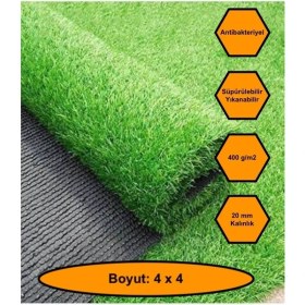 Resim NetBazaars 4x4 Metre Yapay Çim Halı, Lastik Taban, Yeşil Suni Halı, 20 mm Kalınlığında 