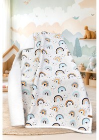 Resim Fluffy Bebek Battaniyesi 80x100 Cm Gök Mavi Kundak Puset Çift Taraflı Koyun Tüyü Battaniye 