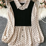 Resim Kadınların şık desenli yaka gömleği, %100 polyester dokuma kumaş, 120g/m², bahar/yaz sezonu, yetişkin beden 
