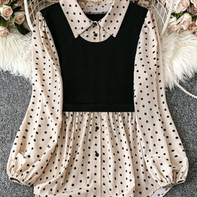 Resim Kadınların şık desenli yaka gömleği, %100 polyester dokuma kumaş, 120g/m², bahar/yaz sezonu, yetişkin beden 