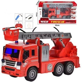 Resim 1:18 Su Atan İtfaiye Arabası 5 Fonksiyonlu Uzaktan Kumandalı Sarjlı Oyuncak Kırmızı 