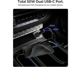 Resim Storemax 50W Usb-C 2 Port Araç Içi Hızlı Şarj Aleti Pps Desteği Akım Korumalı Güç Adaptörü Çakmaklık,, Ipad, MacBook Type-C Pd 3.0 30W + 20W EV502 - ACP08523 
