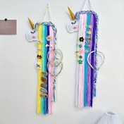 Resim Kızlar için el yapımı keçe hayvan başı saç aksesuarları saklama şeridi olan Boho Unicorn duvar askısı - Genel kullanım için şirin oda dekoru - Elektrik yok, hayvan temalı, diğer malzemeler 