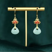 Resim 1 Çift Vintage Zarif 24K Altın Kaplama Bakır Lotus Kırmızı Mine Damla Küpeler 925 Ayar Gümüş Çivilerle, Sentetik Cam Mozaik, Günlük ve Hediye Etkinlikleri İçin Zarif Tasarım 