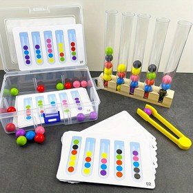 Resim Çocuklar için Ahşap Eğitici Oyuncak - Kelepçe ve Cımbızlı Renkli Boncuk Sıralama Test Tüpü Seti, İnce Motor Becerileri Geliştirme, Odak Geliştirme, 3 Yaş ve Üzeri Erkek ve Kız Çocukları için İdeal Doğum Günü Hediyesi 
